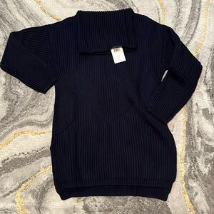 Thakoon cowl neck sweater dress navy blu NWT xs ribbed 100% lambs wool